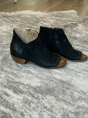 Miz Mooz Black Open-Toe Ankle Booties